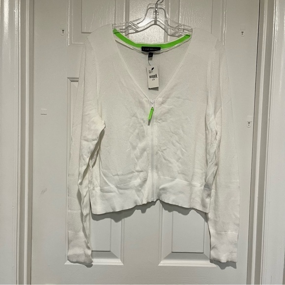 Lane Bryant Cropped Mesh Zip Up Cardigan Sweater 18/20 Athletic White S - Picture 2 of 6